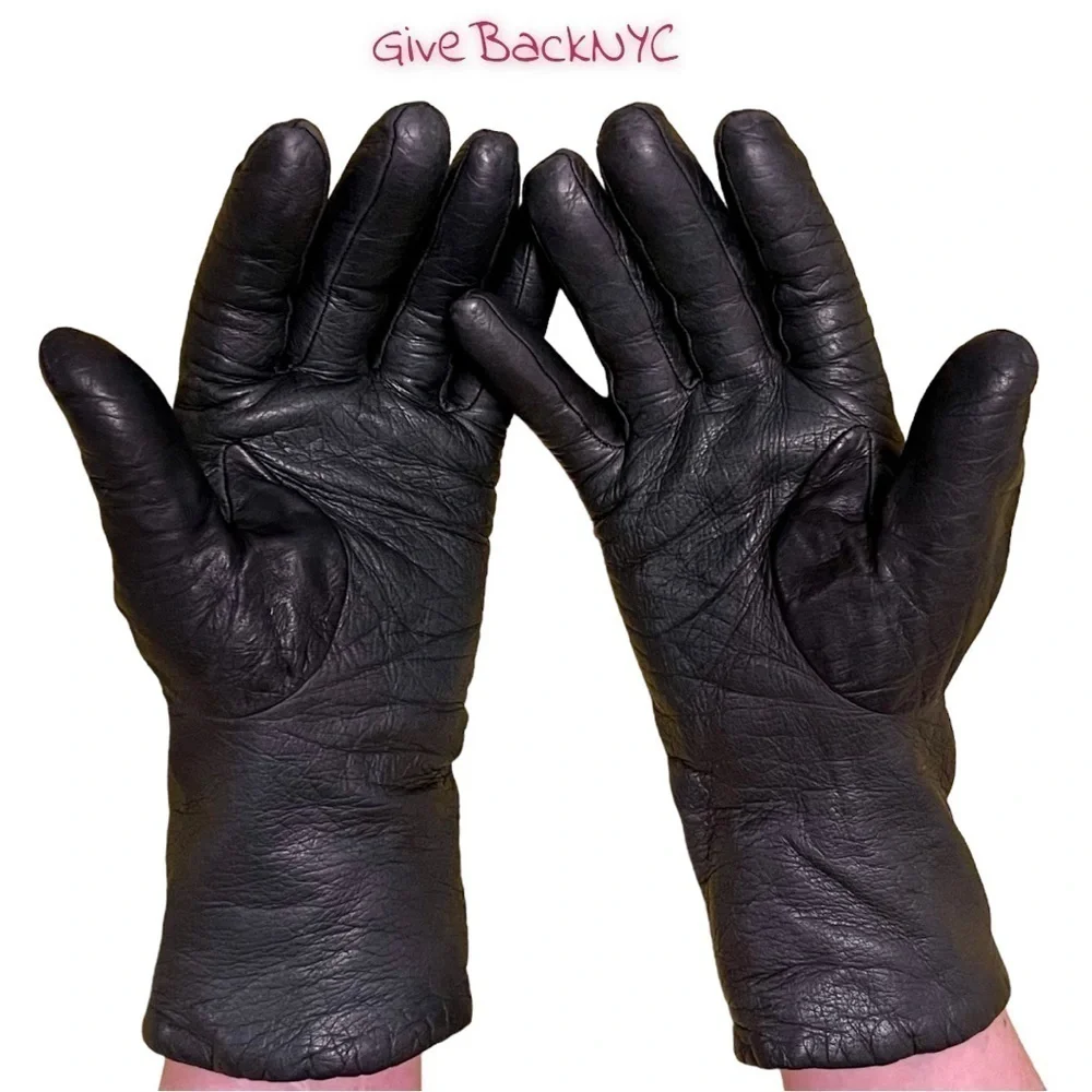 Vintage Saks Fifth Avenue Leather Cashmere Gloves Size 7.5